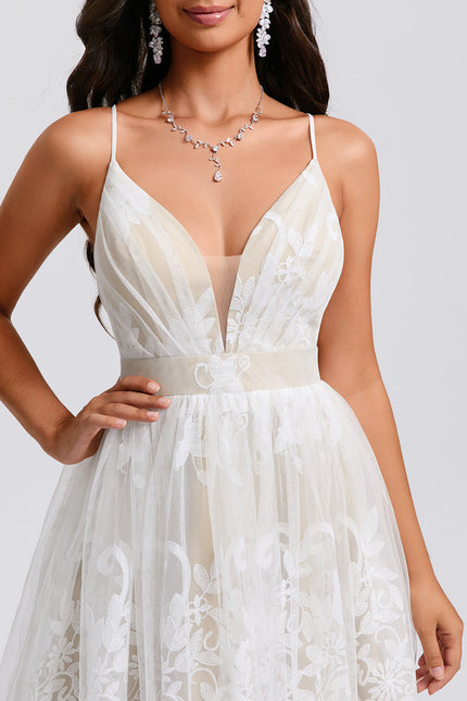 Robe Blanche Dentelle Col V - gallery 4