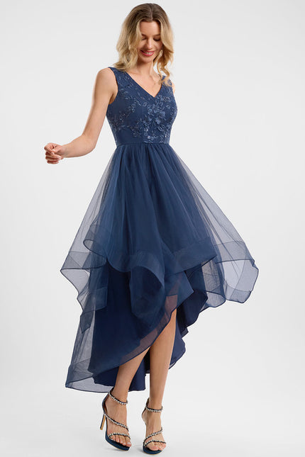 Robe Dentelle Asymétrique Marine - gallery 1