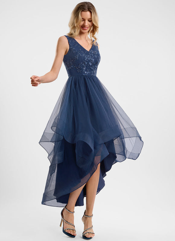 Robe Dentelle Asymétrique Marine - gallery 1