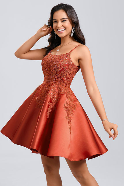 Robe Dentelle Satin Cuivrée - gallery 5