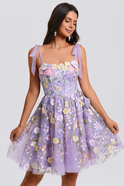 Robe Dentelle Florale Tulle Lilas - gallery 6