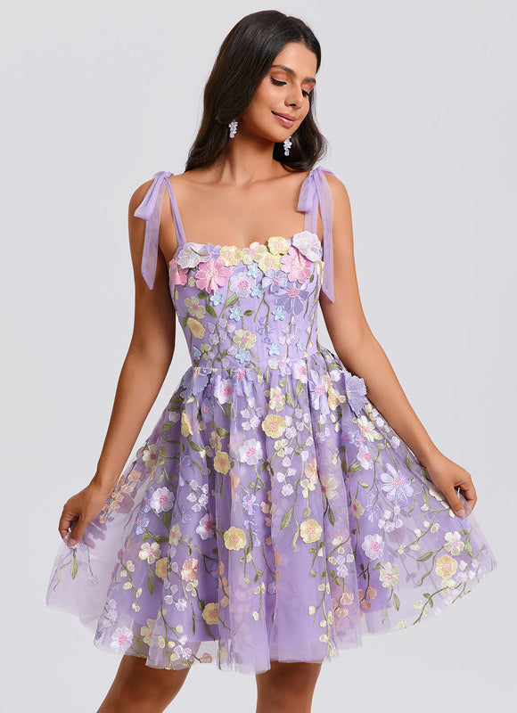 Robe Dentelle Florale Tulle Lilas - gallery 6