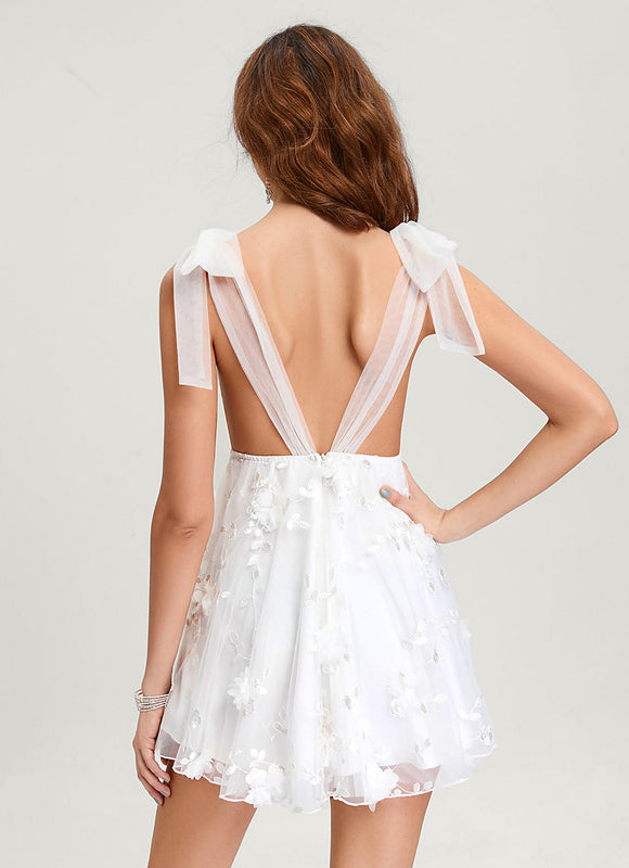 Robe Dentelle Tulle Florale Blanche - gallery 4