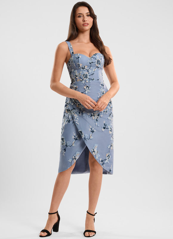 Robe Dentelle Bleu Floral Ajustée - gallery 2