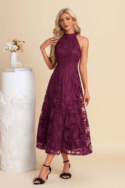 Robe Dentelle Midi Bordeaux Florale - gallery 2