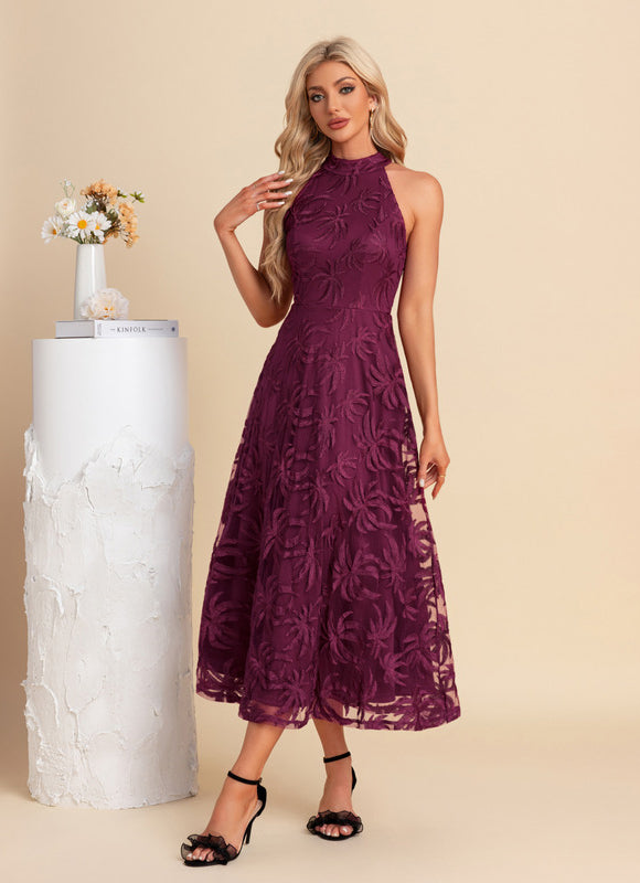 Robe Dentelle Midi Bordeaux Florale - gallery 2