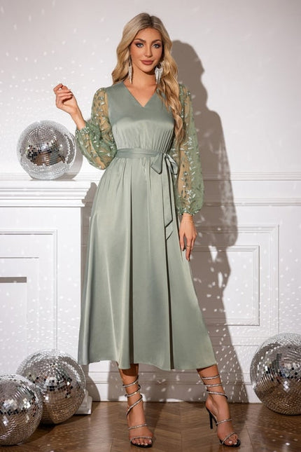 Robe Dentelle Satinée Verte - gallery 4