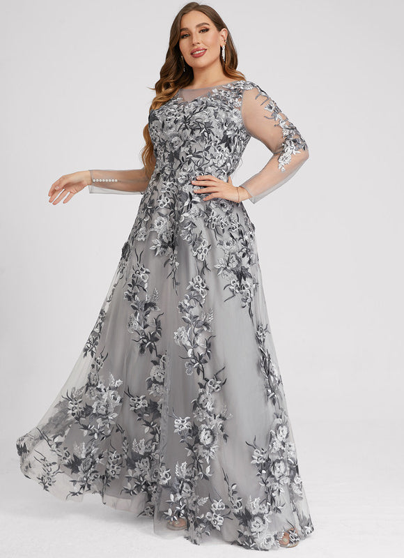 Robe Dentelle Florale Grise - gallery 7