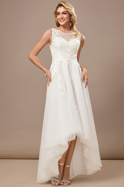 Robe Blanche Dentelle Asymétrique - gallery 2