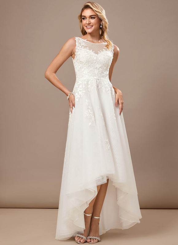 Robe Blanche Dentelle Asymétrique - gallery 2