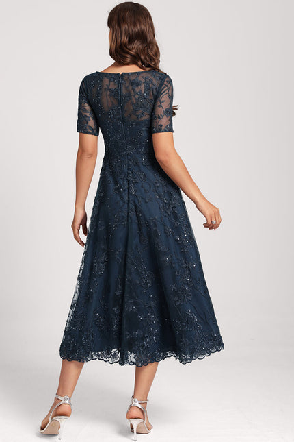 Robe Dentelle Pailletée Marine - gallery 7