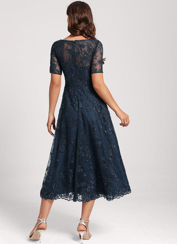 Robe Dentelle Pailletée Marine - gallery 7