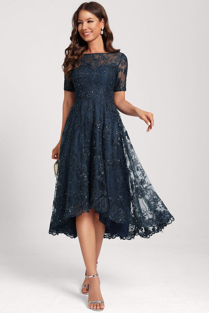 Robe Dentelle Pailletée Marine - gallery 5
