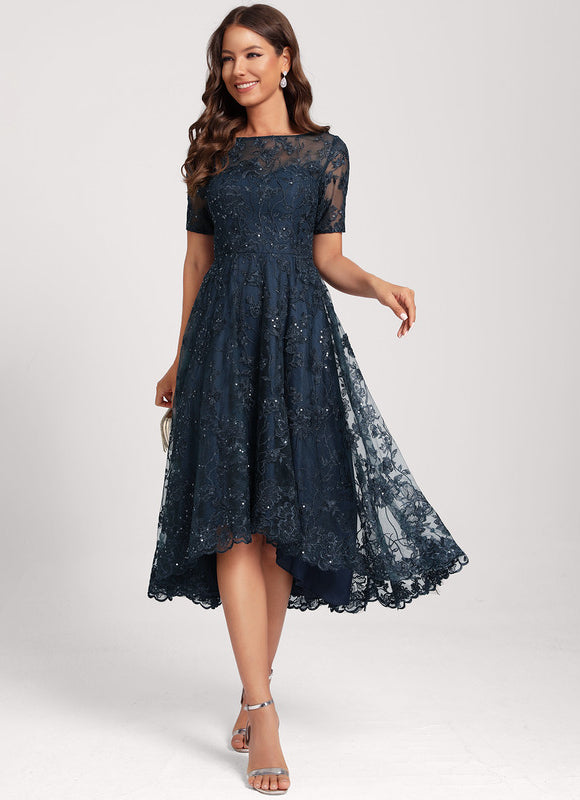 Robe Dentelle Pailletée Marine - gallery 5