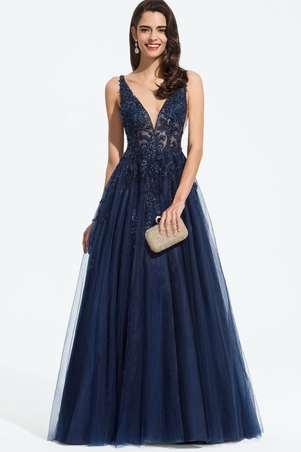 Robe Dentelle Soirée Bleu Nuit - gallery 8