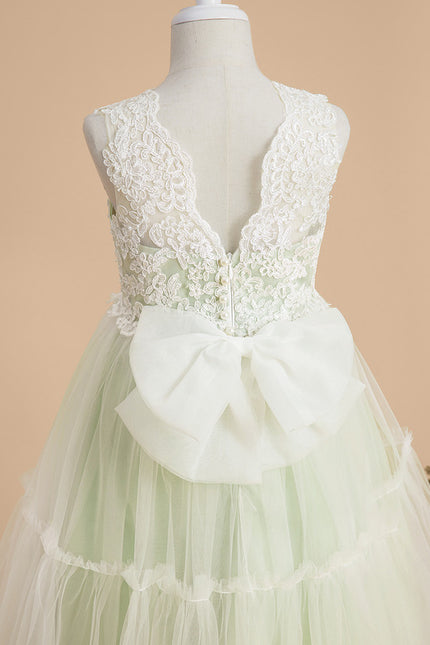 Robe Dentelle Fille Tulle Vert - gallery 4