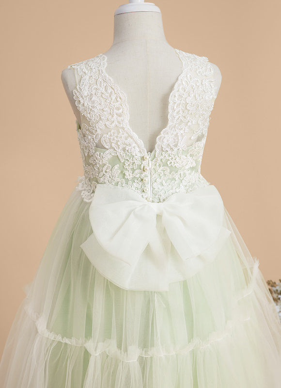 Robe Dentelle Fille Tulle Vert - gallery 4