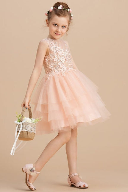 Robe Dentelle Tulle Pêche Fleurs - gallery 4