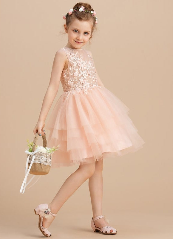 Robe Dentelle Tulle Pêche Fleurs - gallery 4
