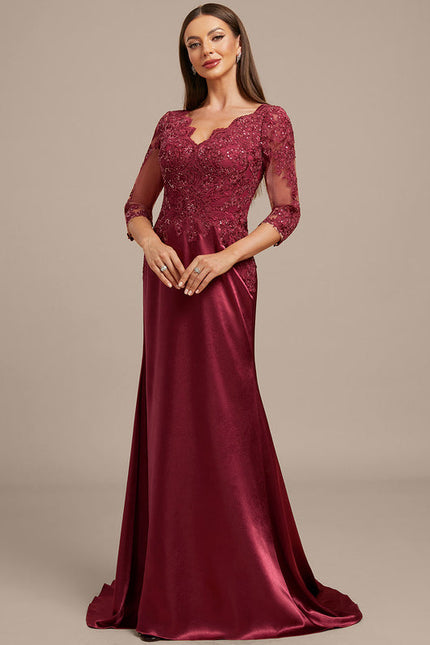 Robe Dentelle Satin Bordeaux Élégante - gallery 5