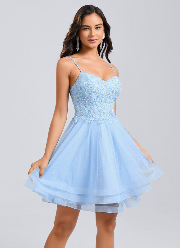 Robe Dentelle Tulle Bleu Pastel - gallery 3