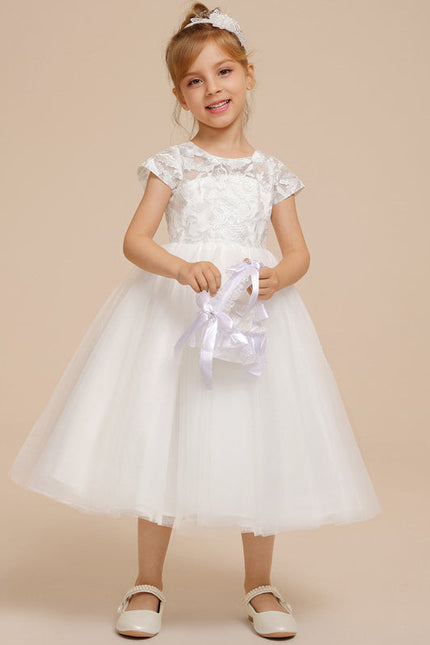 Robe Dentelle Tulle Blanc Festif - gallery 1