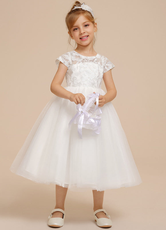 Robe Dentelle Tulle Blanc Festif - gallery 1