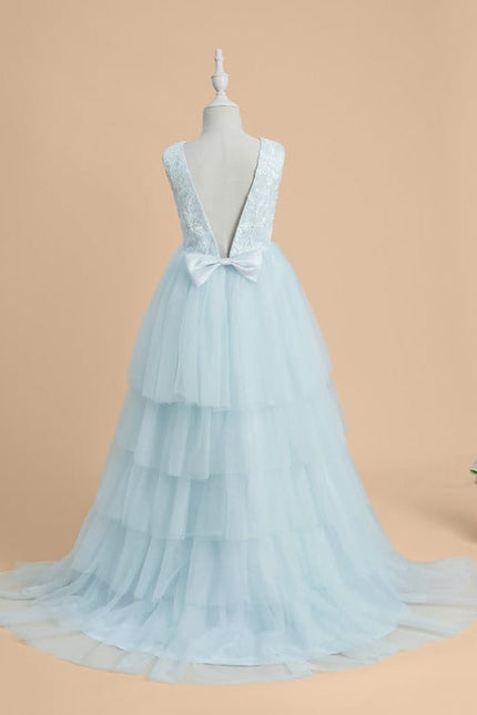 Robe Dentelle Tulle Bleu Ciel - gallery 3