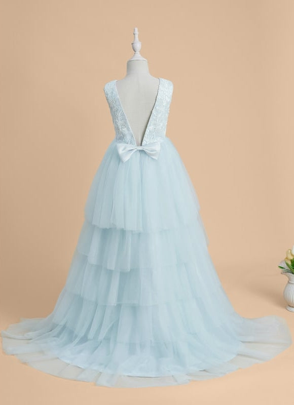 Robe Dentelle Tulle Bleu Ciel - gallery 3
