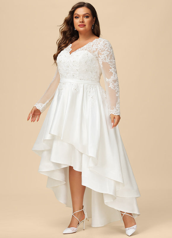 Robe Dentelle Nuptiale Asymétrique Satinée - gallery 8
