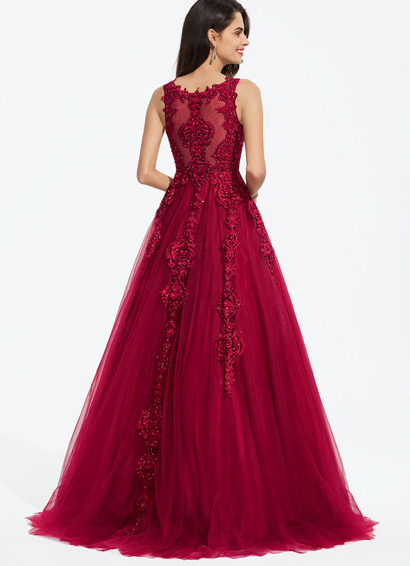 Robe Dentelle Rubis Ornée - gallery 2