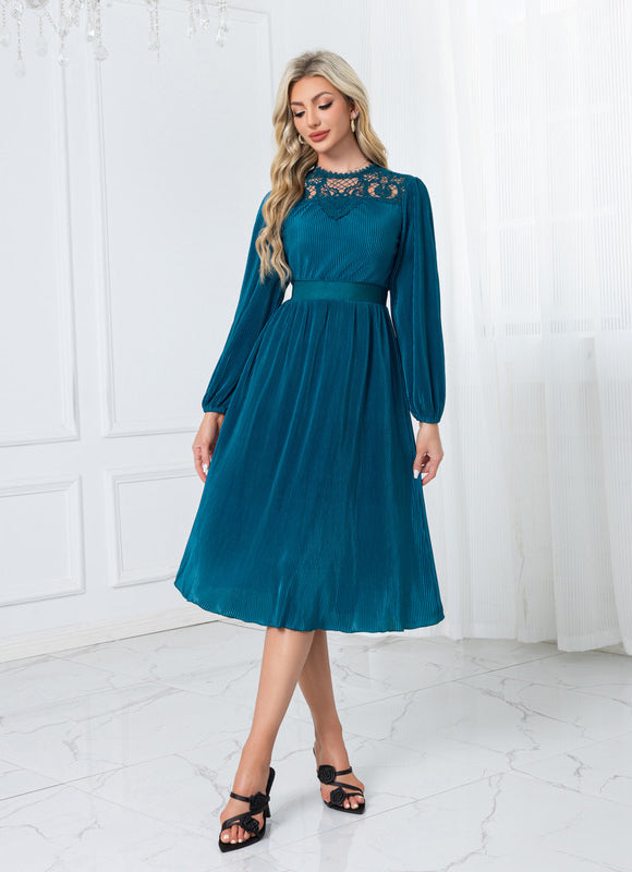 Robe Dentelle Midi Plissée Chic - gallery 1