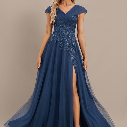 Robe Dentelle Soirée Marine Évasée