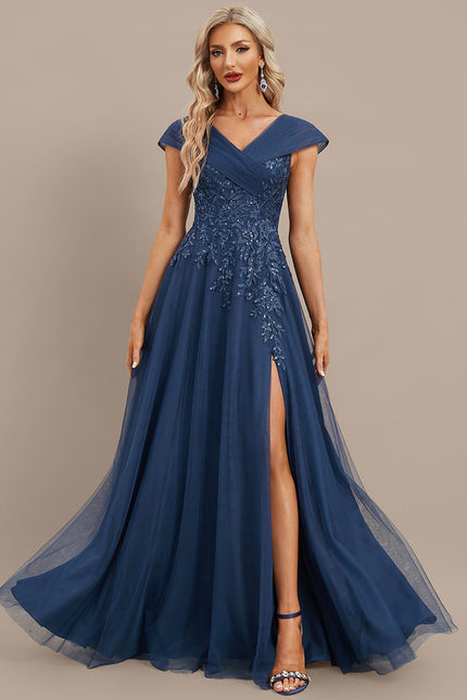 Robe Dentelle Soirée Marine Évasée