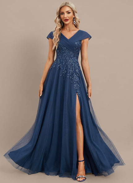 Robe Dentelle Soirée Marine Évasée