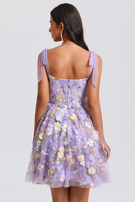 Robe Dentelle Florale Tulle Lilas - gallery 2