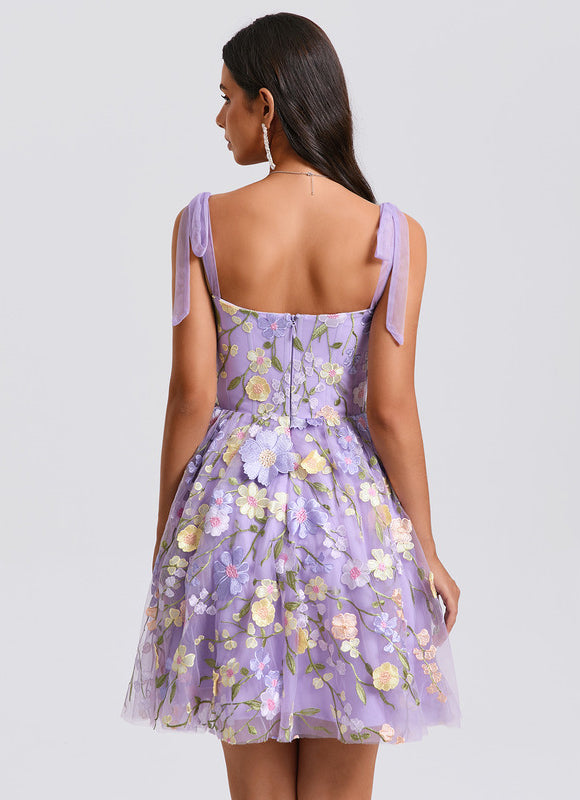 Robe Dentelle Florale Tulle Lilas - gallery 2