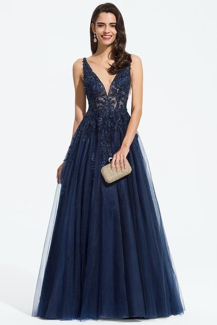 Robe Dentelle Soirée Bleu Nuit - gallery 1