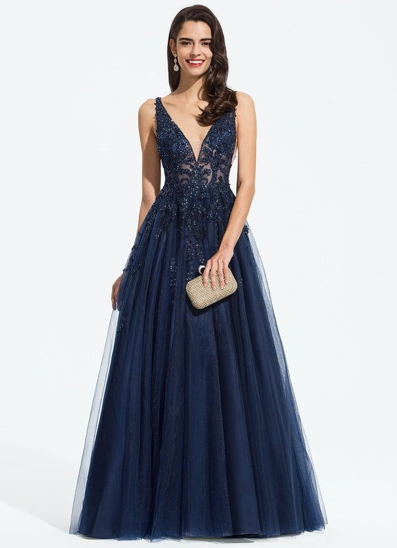 Robe Dentelle Soirée Bleu Nuit - gallery 1