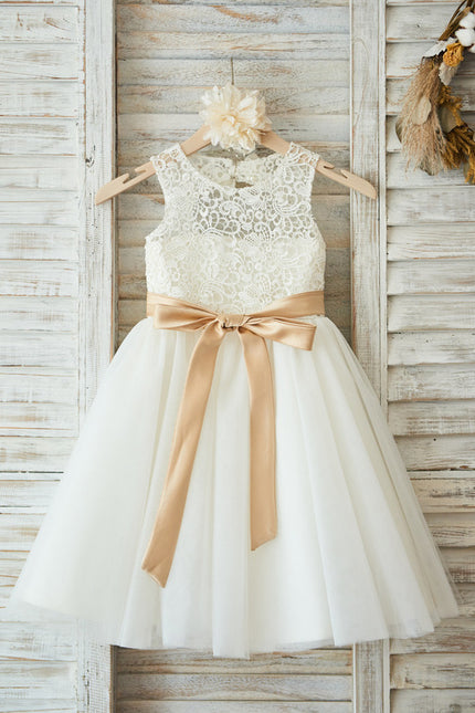Robe Dentelle Enfant Écrue Satinée - gallery 5