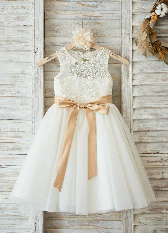 Robe Dentelle Enfant Écrue Satinée - gallery 5