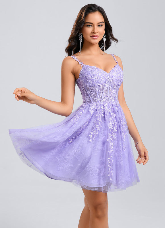 Robe Dentelle Courte Tulle Floral - gallery 2