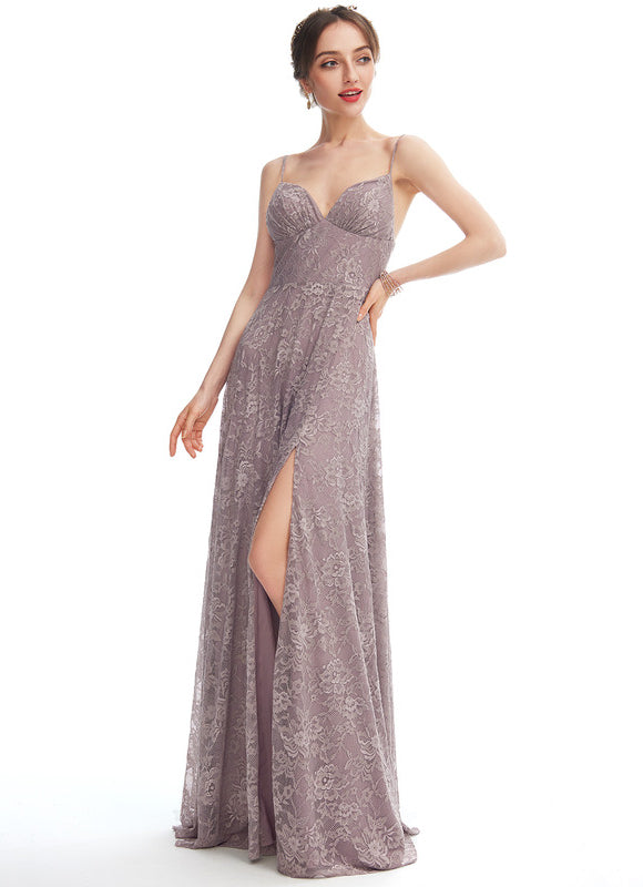 Robe Dentelle Longue Mauve Dentelle - gallery 3