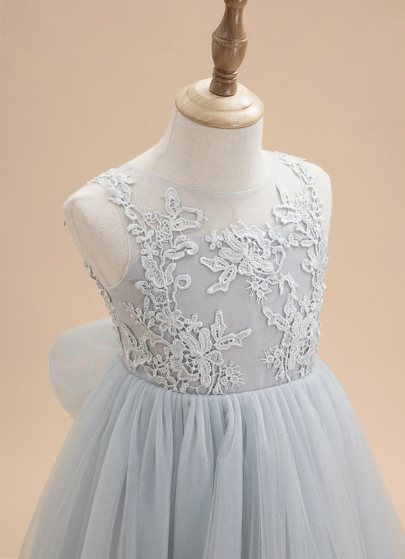 Robe Dentelle Tulle Bleu Clair - gallery 7