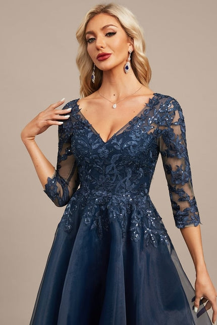 Robe Dentelle Asymétrique Bleu - gallery 1