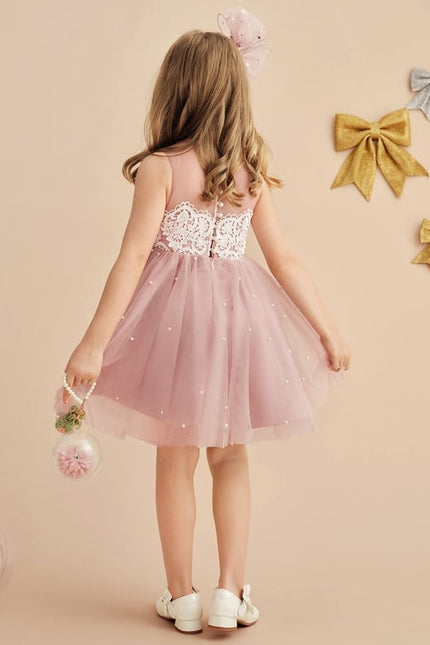 Robe Dentelle Fille Rose Perlée - gallery 9