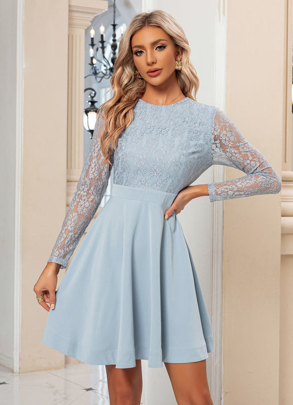 Robe Dentelle Bleue Élégante - gallery 4