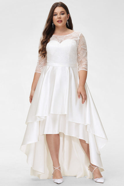 Robe Dentelle Asymétrique Satinée - gallery 7