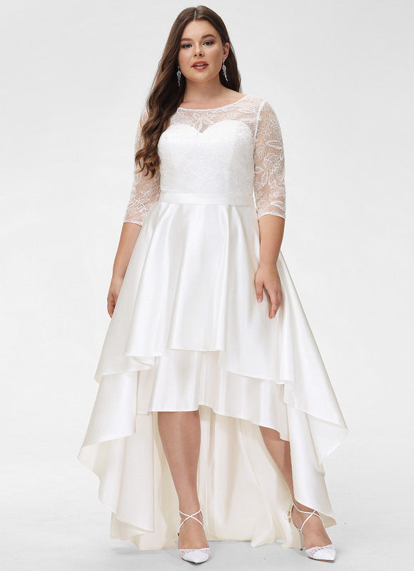 Robe Dentelle Asymétrique Satinée - gallery 7