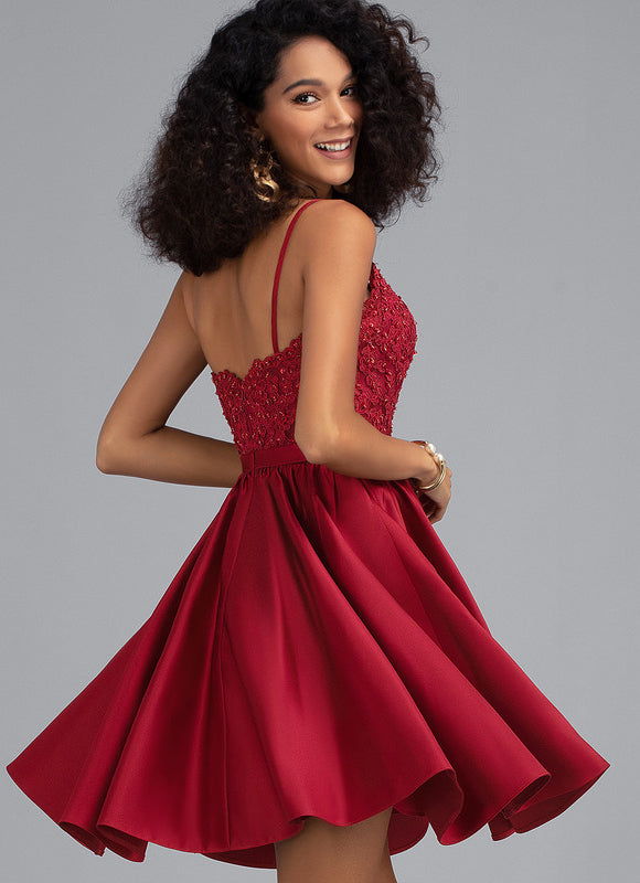 Robe Dentelle Cocktail Satinée - gallery 1
